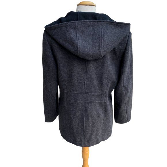 Esprit Wool Hooded Pea Coat Gray Outerwear Nautical Neutral Classic Preppy-L - Picture 10 of 14